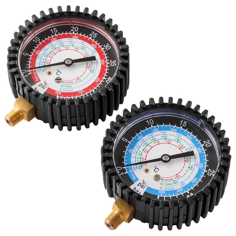 Tigbear R134A R1234YF R410A Refrigeration Pressure Gauge, Manifold Gauge Kit, High and Low Recharge Manifold Gauge with 1/8" Male NPT, 800 PSI, 80mm - Image 1